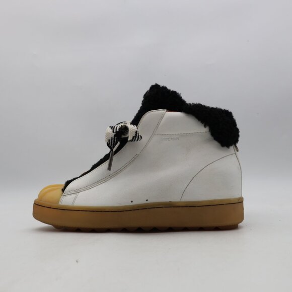 Coach High-Top Wedge Hiker Leather Women's Sz 8 B White Black Shearling Bow Fur - Picture 4 of 10